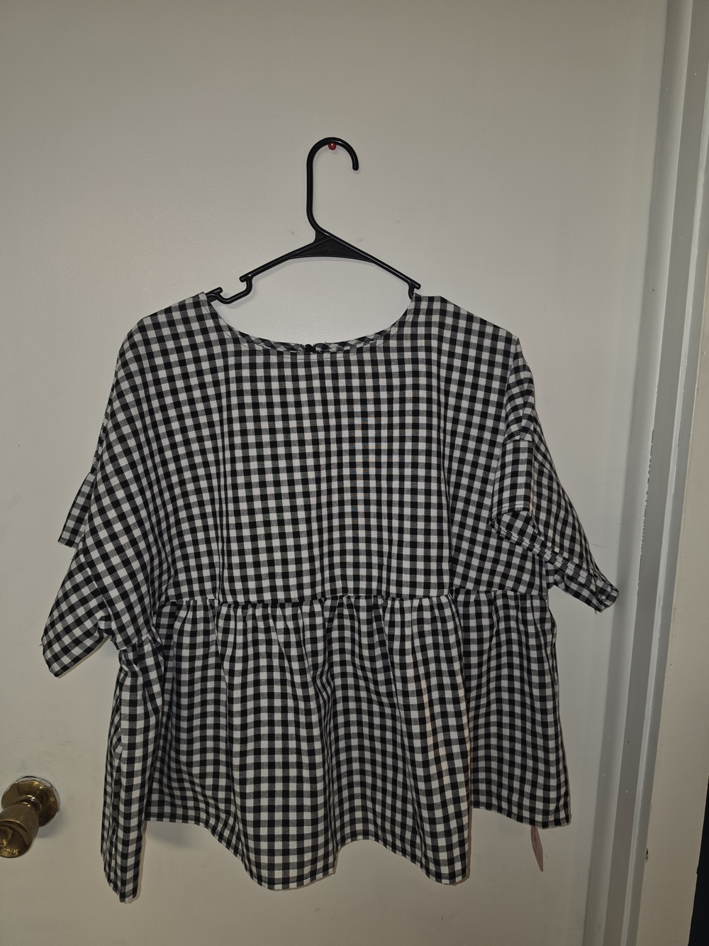 SHEIN Black & White Gingham Peplum Tunic